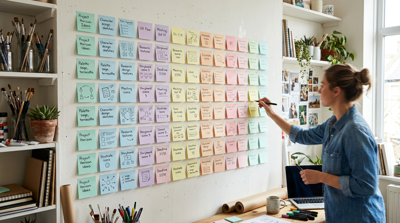 Pastel sticky notes on wall