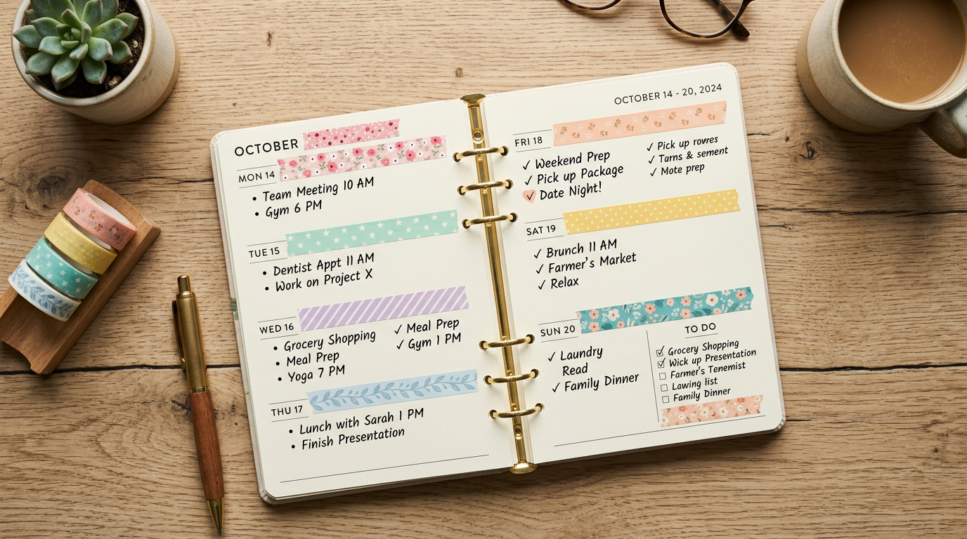 Color washi tape on paper planner