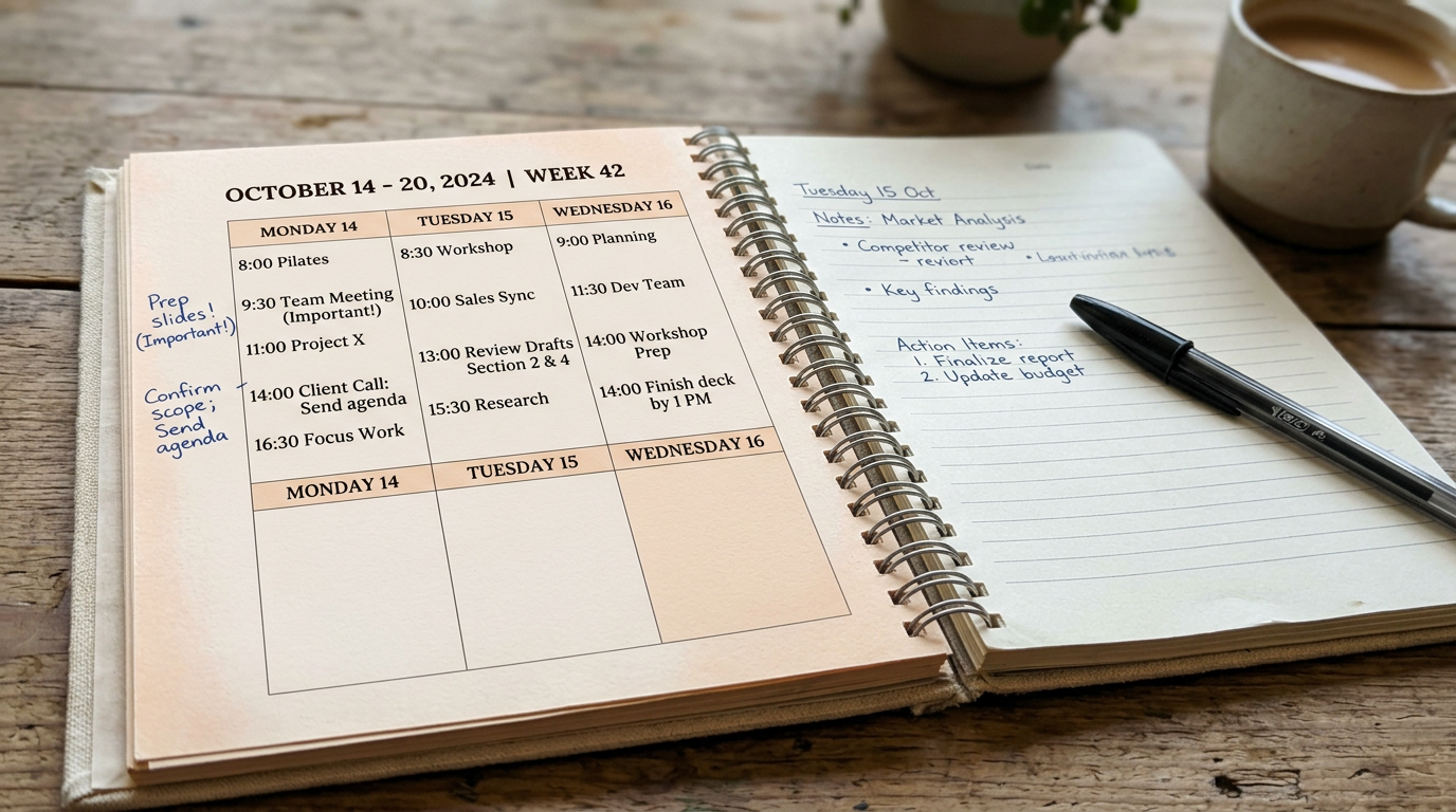 Notebook margin with handwriting beside typed text